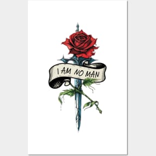 I am no man - Sword, Single Rose and Banner - White - Fantasy Posters and Art